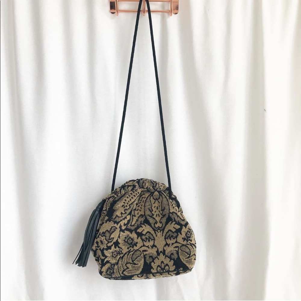 Ponte Vecchio Black and Tan tapestry crossbody bag